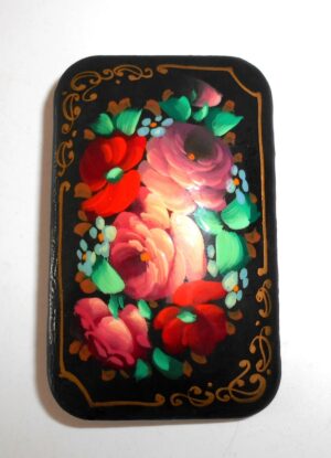 Brooch rectangle: Floral on black Babushka Matryoshka Babooshki Babushkas