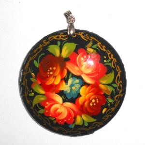 Pendant round: Red & blue roses on black Babooshki s