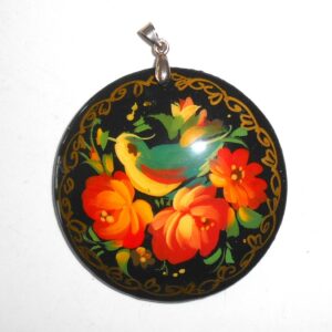 Pendant round: Bird & roses on black Babooshki s