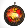 Pendant round: Red & yellow roses on black Babooshki s