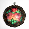 Pendant fancy round: Pink roses on black Babooshki s