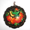 Pendant fancy round: Bird & red roses on black Babooshki s