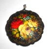 Pendant fancy round: Yellow & red roses on black Babooshki s