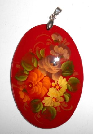 Pendant oval: Roses on red Babooshki s