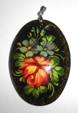 Pendant oval: Wild flowers on black Babushka Matryoshka Babooshki Babushkas