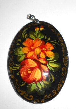 Pendant oval: Wild flowers on black Babushka Matryoshka Babooshki Babushkas