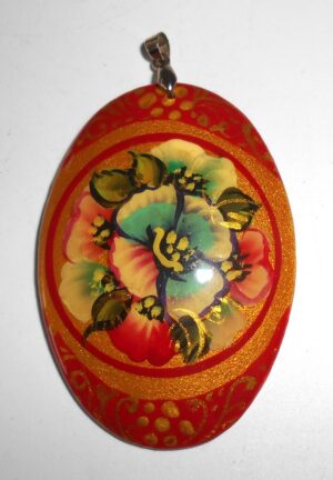 Pendant oval: flowers on red Babushka Matryoshka Babooshki Babushkas
