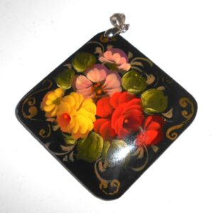 Pendant rhombus: Flowers on black Babushka Matryoshka Babooshki Babushkas