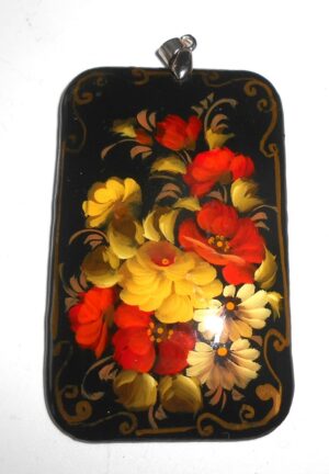 Pendant rectangle: Roses & daisies on black Babushka Matryoshka Babooshki Babushkas
