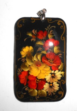 Pendant rectangle: Roses & daisies on black Babooshki s