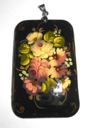 Pendant rectangle: Pale Roses on black Babushka Matryoshka Babooshki Babushkas