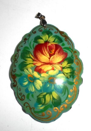 Pendant fancy oval: Roses on pale blue Babushka Matryoshka Babooshki Babushkas