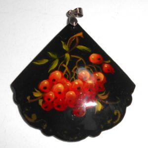 Pendant fan shape: Red rowan on black Babushka Matryoshka Babooshki Babushkas