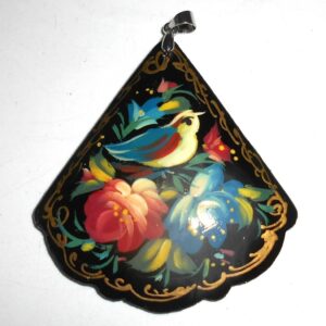 Pendant fan shape: Bird on black Babushka Matryoshka Babooshki Babushkas