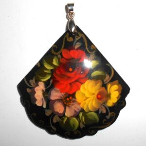 Pendant fan shape: Flowers on black Babooshki s
