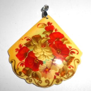 Pendant fan shape: Poppies on yellow Babushka Matryoshka Babooshki Babushkas