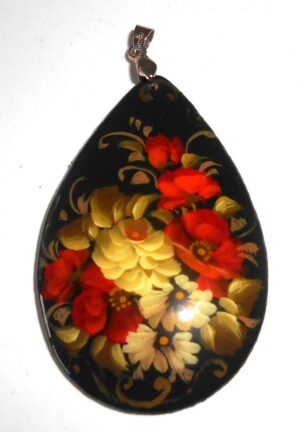 Pendant drop shape: Poppies on black Babushka Matryoshka Babooshki Babushkas