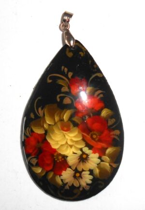 Pendant drop shape: Poppies on black Babooshki s