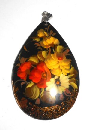 Pendant drop shape: Flowers on black Babushka Matryoshka Babooshki Babushkas