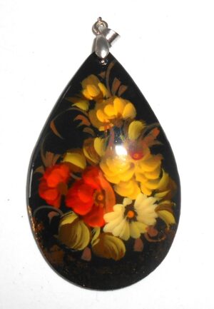 Pendant drop shape: Flowers on black Babooshki s