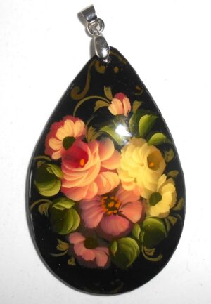 Pendant drop shape: Pale Flowers on black Babooshki s