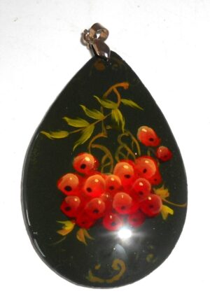 Pendant drop shape: Red rowan on black Babushka Matryoshka Babooshki Babushkas