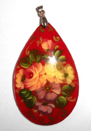 Pendant drop shape: Flowers on red Babooshki s