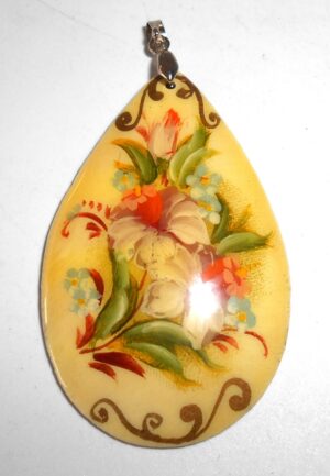Pendant drop s hape: Flowers on light yellow Babushka Matryoshka Babooshki Babushkas