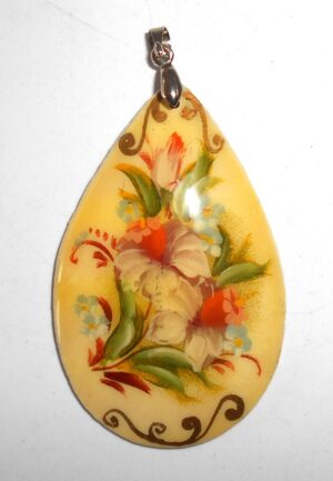 Pendant drop s hape: Flowers on light yellow Babooshki s