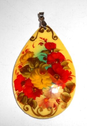 Pendant drop shape: Poppies on yellow Babushka Matryoshka Babooshki Babushkas