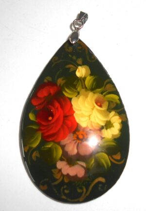 Pendant drop shape: Roses on black Babushka Matryoshka Babooshki Babushkas