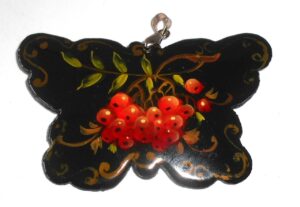 Pendant butterfly shape: Red rowan on black Babushka Matryoshka Babooshki Babushkas