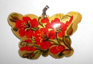 Pendant butterfly shape: Poppies on gold Babooshki s
