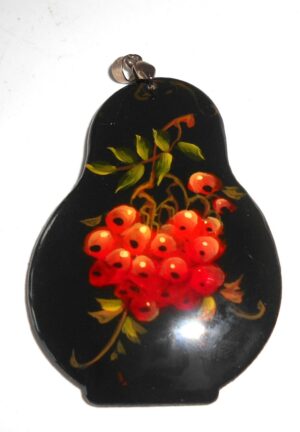 Pendant doll shape: Red rowan on black Babushka Matryoshka Babooshki Babushkas