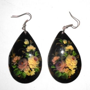 Earrings drop shape: 'Pale Roses' on black Babushka Matryoshka Babooshki Babushkas