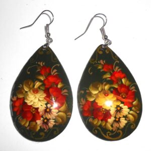 Earrings drop shape: ‘Rose & poppies’ on black Babooshki s