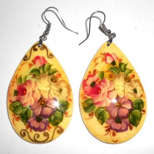 Earrings drop shape: ‘Flowers’ on light yellow Babooshki s
