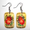 Earrings rectangle shape: ‘Red Roses’ on light yellow Babooshki s