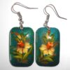 Earrings rectangle shape: ‘White flower’ on sparkling blue Babooshki s