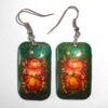Earrings rectangle shape: ‘Red Roses’ on sparkling green Babooshki s