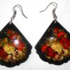 Earrings fan shape: ‘Red & white Roses’ on black Babooshki s