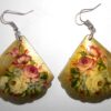 Earrings fan shape: ‘White & red roses’ on gold Babooshki s
