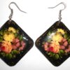 Earrings rhombus shape: 'Pale flowers' on black Babushka Matryoshka Babooshki Babushkas