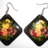 Earrings rhombus shape: 'Pale Roses' on black Babushka Matryoshka Babooshki Babushkas