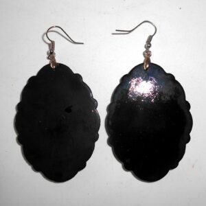 Earrings fancy oval shape: ‘Red & white Roses’ on black Babooshki s