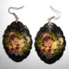 Earrings fancy oval shape: ‘Pink & white Roses’ on black Babooshki s