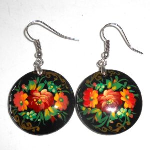 Earrings round small: ‘Flowers’ on black Babooshki s