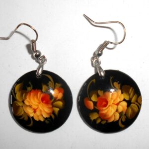 Earrings round small: 'Pale rose' on black Babushka Matryoshka Babooshki Babushkas