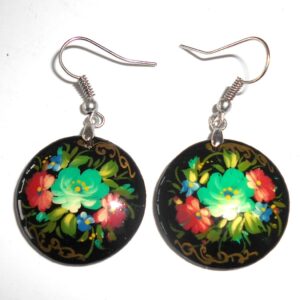 Earrings round small: ‘Cyan rose’ on black Babooshki s