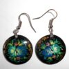 Earrings round small : ‘Cyan & blue roses’ on black Babooshki s